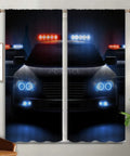 Patrol Wagons Themed Blackout Curtains For Kids Room Decor With City Police Cars And Warning Lights, Rod Pocket Thermal Insulated