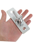 Top Shelf Wall Mounted Gate Hinge Set For Fence Posts And Four Barn Door Mounts Heavy Duty Outdoor Hardware Kit held in hand, silver steel design.