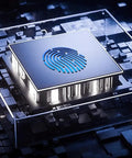 Straight Up Smooth Smart Door Lock With Fingerprint Scan And 3D Face Recognition sensor with blue fingerprint icon on dark background.