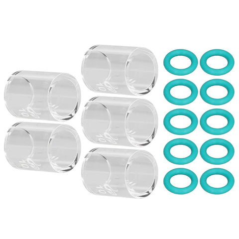 Tig Welding Glass Cup Kit, 5-Piece Set With 10 O-Rings And Storage Boxes, Durable Cups for Argon Arc Torches, clear glass and green rings