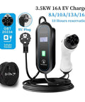 No Sweat Portable EV Charger With Type 2 And GBT Connector Plugs, 3.5kW 16A One Phase Wallbox Adaptor with EU plug.