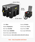 Portable Diesel Tank Built Tough, 58 Gallon Capacity With 12V Electric Transfer Pump, black PE construction, hose visible