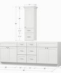 Fresh 90 Double Sink Bathroom Vanity Base Over Countertop Storage Cabinet White Shaker with detailed dimensions and structure.