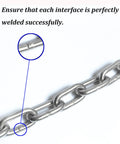 Detailed view of Heavy Duty 304 Stainless Steel Chain Rock Solid Rust Resistant Security Link with perfectly welded interfaces.