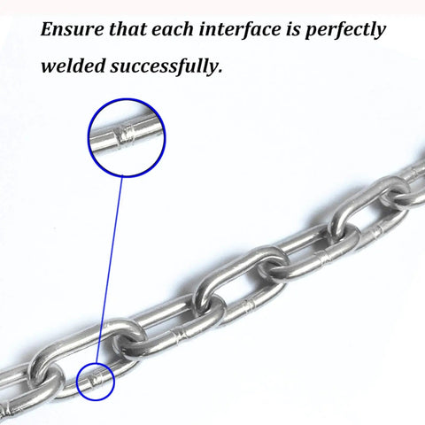 Detailed view of Heavy Duty 304 Stainless Steel Chain Rock Solid Rust Resistant Security Link with perfectly welded interfaces.