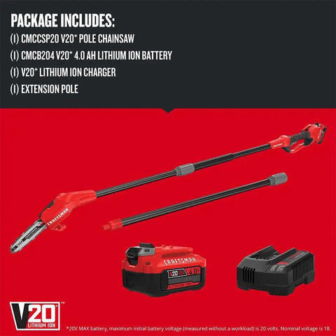 Cordless Pole Saw With 14 Foot Reach, 8 Inch Bar, 4.0Ah Battery And Charger Included, Angled Head For Precise Cuts, Extension Pole