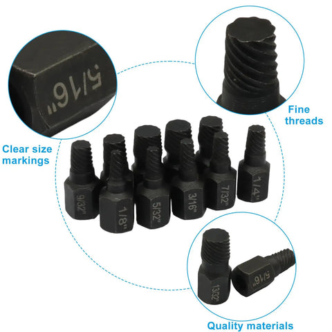 Harskiyer 10 Piece HSS Screw Extractor Kit And Bolt Remover Set For Stripped Or Broken Fasteners Easy Out Damaged Nut Driver Tools, 1/8-13/32 inch