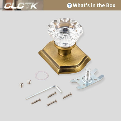 2 Pack Crystal Glass Dummy Door Knobs Non-Turning Single Side For Interior Doors In Antique Brass With installation screws