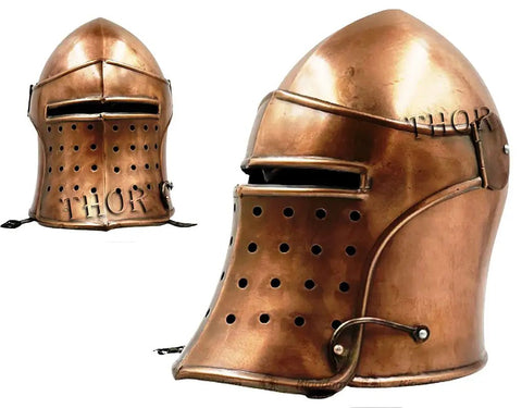 Medieval Barbuta Helmet With Copper Finish For Adults, 18 Gauge Steel Armor, Fully Wearable Knights Templar Crusader Style
