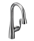 High Arc Pulldown Bar Faucet With One Handle Chrome Finish, Reflex Technology, Retractable Spray Head, Single Mount