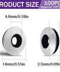 Stainless steel bonded sealing washer with neoprene inner; front and side views, 14mm OD, 4.8mm hole, 2.5mm thick.
