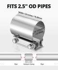 Front view of EVIL ENERGY 2.5 in stainless steel exhaust clamp for 2.5 in OD pipes