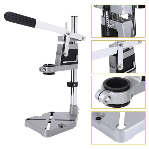Knock Out Precise Holes Like A Pro With This Bench Drill Press Stand featuring a solid steel base and adjustable guide.