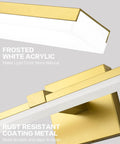 Gold 24 Inch Dimmable LED Vanity Light for Bathroom Over Mirror, featuring frosted acrylic and rust-resistant metal finish