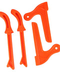 Bright orange Table Saw Push Stick With Ergonomic Handle Pro Grade Safety Push Block For Carpentry And Woodworking Keeps Your Hands Back From The Blade For Better Control And Safer Cuts shown in a set of four