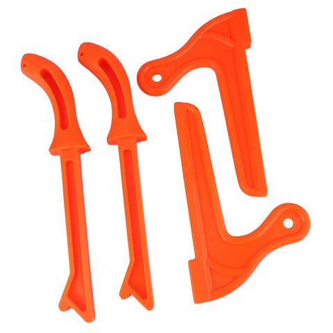 Bright orange Table Saw Push Stick With Ergonomic Handle Pro Grade Safety Push Block For Carpentry And Woodworking Keeps Your Hands Back From The Blade For Better Control And Safer Cuts shown in a set of four