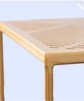 Close-up of the top edge of a Straight Up Solid Industrial Wood Look End Table With Bottom Storage Shelf, showcasing the sleek design.