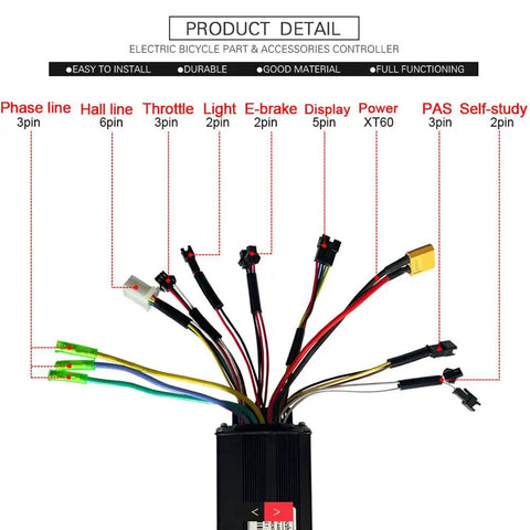 Sine Wave Brushless Controller For Electric Bikes And Scooters, Supports 24 Volt 36 Volt And 48 Volt Systems With 750 Watt Or 1000 Watt Motors, Three Modes In A Durable Aluminum Case, UART No Two Protocol, Hall Sensor Optional, Easy Install