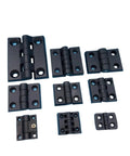 Heavy Duty Nylon Butt Hinge For Cabinets And Furniture Built To Last, Nine different sizes of black nylon hinges displayed.