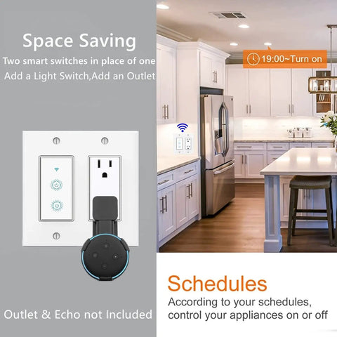 Smart WiFi Double Light Switch 2 In 1 Single Pole Remote Control Timed Function Works With Alexa Google Assistant IFTTT No Hub Required 1 Pack in kitchen setting