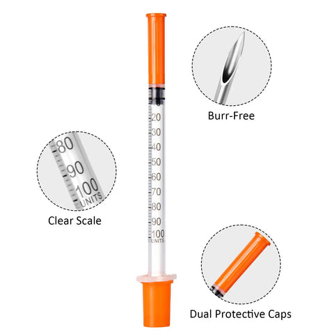 1ml 31G 5/16 Inch Syringes Pack 30, Individually Wrapped for Lab Use, Clear Measurement Markings, Smooth Inner Wall for Easy Dosing, Leak-Proof Storage, Great for Research and Medical Labs with orange protective caps