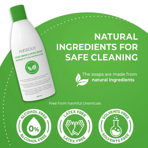 Gentle CPAP Mask And Hose Cleaning Soap Pack Of 3 Bottles, 250 ml Each, Green Tea Mint Scent, Alcohol Free Formula, Safe For Daily Use, Removes Oil And Dirt, Leaves No Harsh Residue, Extends CPAP Gear Life, 250 ml bottle