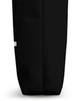 Side view of Gravel Bikepacking Tote Bag For Eat Bike Camp Repeat Adventure Lovers with black polyester canvas