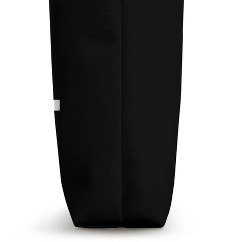 Side view of Gravel Bikepacking Tote Bag For Eat Bike Camp Repeat Adventure Lovers with black polyester canvas