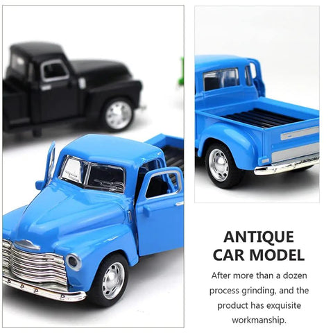 Retro Metal Classic Cars Die Cast Old School Pickup Truck Figurine in Blue Vintage Alloy Mini Car Model for display