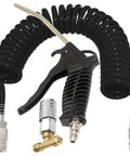 Air Blow Gun Kit With 16ft PU Coil Hose 8mm OD High Flow Duster For Trucks And Shop Cleaning, One Quarter Inch Industrial D Type Plug And Coupler