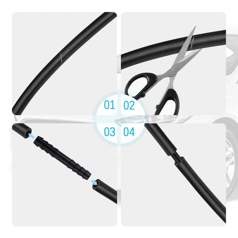 Collage of silicone vacuum hose pieces and fittings with scissors; 64-piece Amazon kit, heat-resistant up to 240°C.
