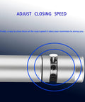 Close-up view of 3 Inch Automatic Self Closing Door Hinges, Heavy Duty Stainless Steel Mortise Spring Hinges, adjustment mechanism visible.