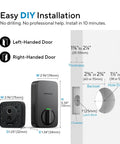 Rock Solid Fingerprint Wifi Smart Lock With Apple Home Integration installation guide showing left and right-handed door options.