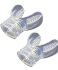 Two Pack Transparent Silicone Long Replacement Mouthpieces For Snorkel And Dive Gear Super Comfy Fit Universal Mouthpiece For Snorkeling Diving And Water Sports, showing a pair of clear silicone mouthpieces.