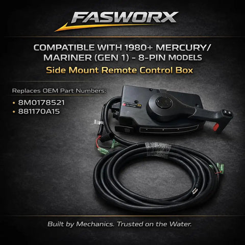 Throttle Control Box 881170A15 Side Mount Gen I For Outboards With 8 Pin 15 Ft Harness Power Trim Tilt Replaces 8M0178521 And 881170A1 By FASWORX On Sale Now