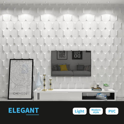 Big 3D Diamond Pattern PVC Wall Panels 19.7 By 19.7 Inches White Pack Of 12 Tiles For Fast DIY Interior Decor Real Textured Look Easy Install Covers Large Areas