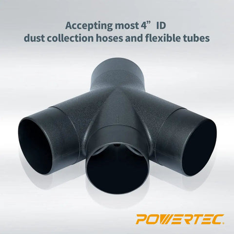 Heavy Duty Three Way Dust Collection Fitting With Y Shaped Splitter connects three 4" dust hoses for efficient dust control.