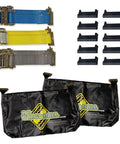 Heavy Duty Trailer Tie Down Kit With Two 20 Ft Ratchet Straps, Two 16 Ft Ratchet Straps, Two 12 Ft Cam Buckle Straps, Ten End Caps, And Two Storage Bags For Quick, Solid Cargo Security On Your Trailer, Rails Not Included.