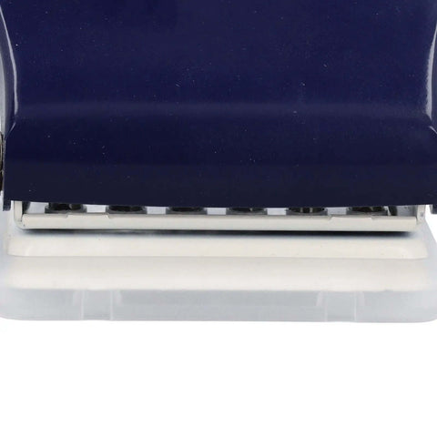 Close-up of the Six Hole Dope Handheld Metal Circle Paper Punch with Positioning Ruler, shown from side, detailing metal punch area.