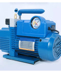 Heavy Duty 2L Two Stage Rotary Vane Vacuum Pump With Built In Solenoid Valve 250W Motor, blue design, side view.