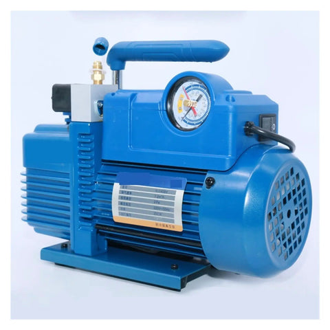 Heavy Duty 2L Two Stage Rotary Vane Vacuum Pump With Built In Solenoid Valve 250W Motor, blue design, side view.