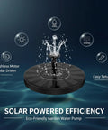 Solar Powered Floating Fountain For Bird Bath And Outdoor Water Features With 6 Nozzles, Super Easy Setup Under Direct Sun No Battery Needed