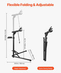 Heavy Duty Bike Repair Stand With 85 Lb Capacity, Adjustable 40.7 To 64.1 Inch Height, Foldable design shown in standing and folded positions