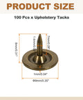 Super Solid Bronze Flat Head Upholstery Thumb Tacks For Walls And Wood Furniture 100 Pack Of Heavy Duty Push Pin Nails showing size dimensions.