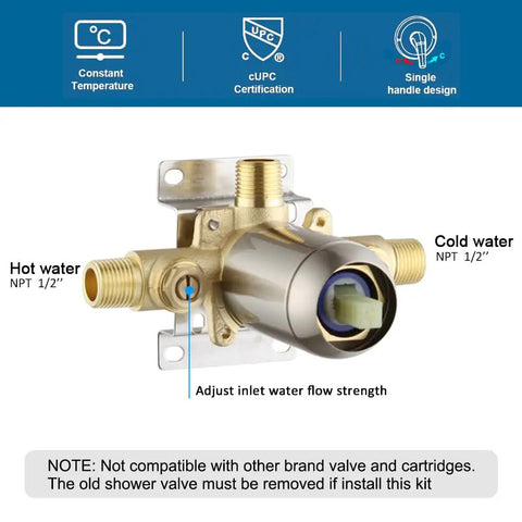 Brushed Nickel Rain Shower System With 6 Inch Shower Head And Handle, ABS Construction, leak-proof valve, side view