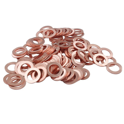 100 Pack M10 Copper Flat Washers Set ID 10mm OD 16mm Sealing Gasket Kit Heavy Duty Copper Washers For Plumbing Auto Machinery High Heat