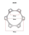 2 Pack 44 Mm Bike Freewheel Threaded Hubs And 6 Bolt Disc Rotor Flange Adapter with size chart showing 22mm center and 34mm inner diameter