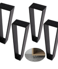 10 Inch Trapezoid Hairpin Furniture Legs Set Of 4, Solid Cold Rolled Steel, Black Finish, for Side Tables and Cabinets