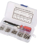 105 Piece Stainless Steel Threaded Inserts Repair Kit Helicoil Style Wire Inserts Installation Set DIY Friendly For Aluminum And Other Metals M4 X 0.7 Thread Size Includes Easy Install Tools, shown open with tools and inserts visible.