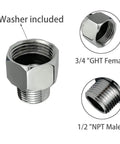 Swivel Garden Hose Adapter 3/4 GHT Female To 1/2 NPT Male Brass Fitting Chrome Finish Easy Rotating Nut For Quick Leak Free Connection From Hose To Shower And Other Outdoor Water Accessories with washer included